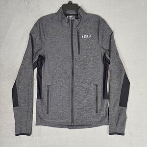 NOBULL 4-Way Stretch Woven Jacket Mens Medium Graphite Grey Full Zip Running
